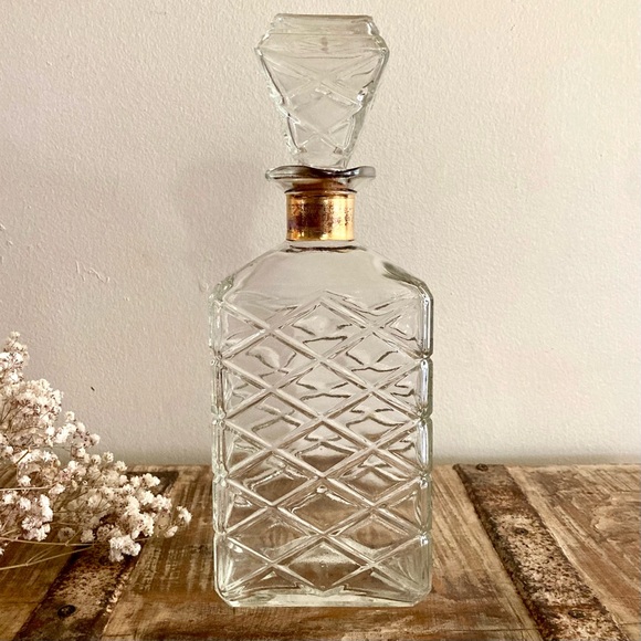Vintage Other - Mid-Century Glass Decanter with Diamond Pattern